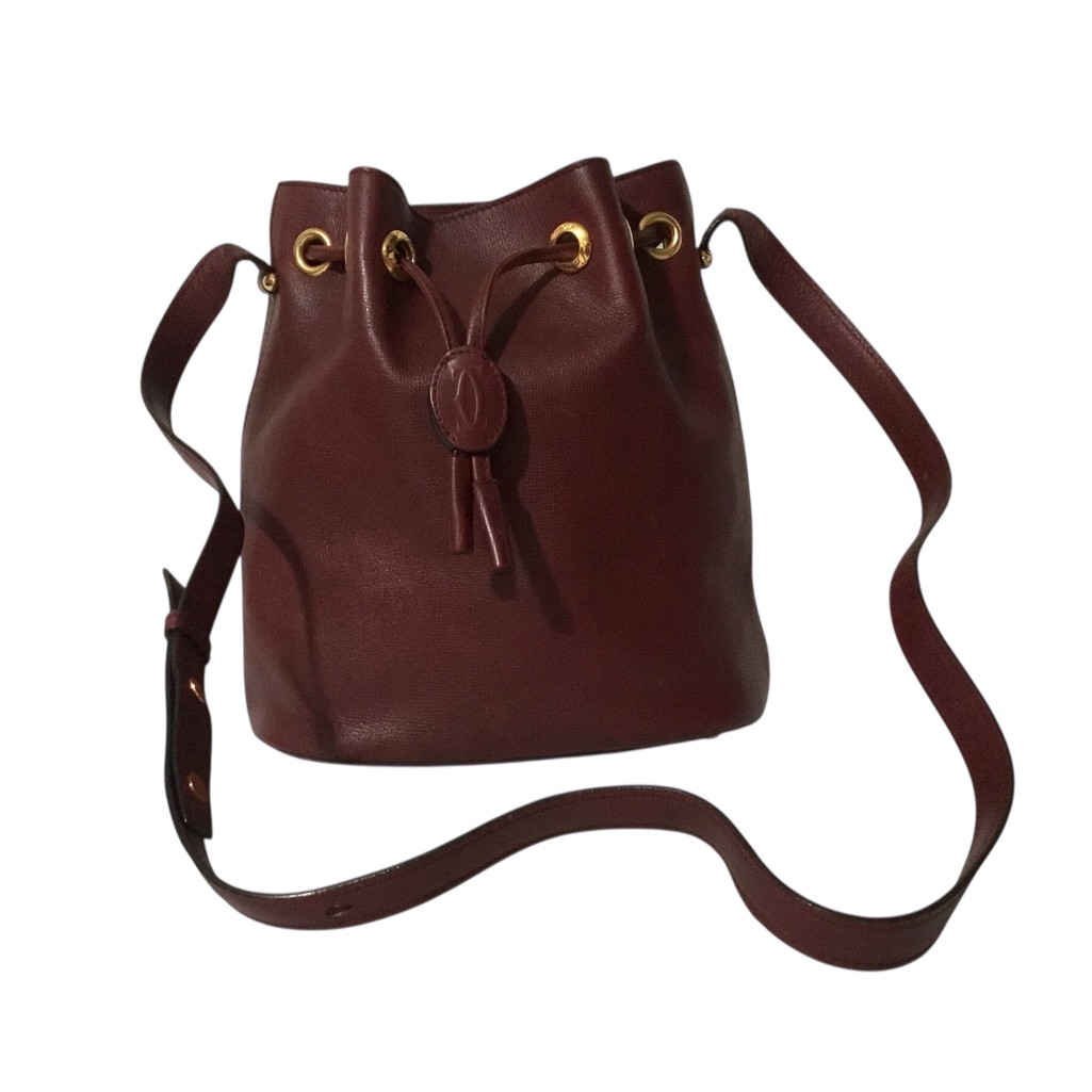 Authentic Vintage Cartier Burgundy Drawstring Bucket Crossbody Bag